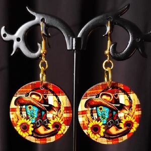 Sunflower Cowboy Hat Earrings
